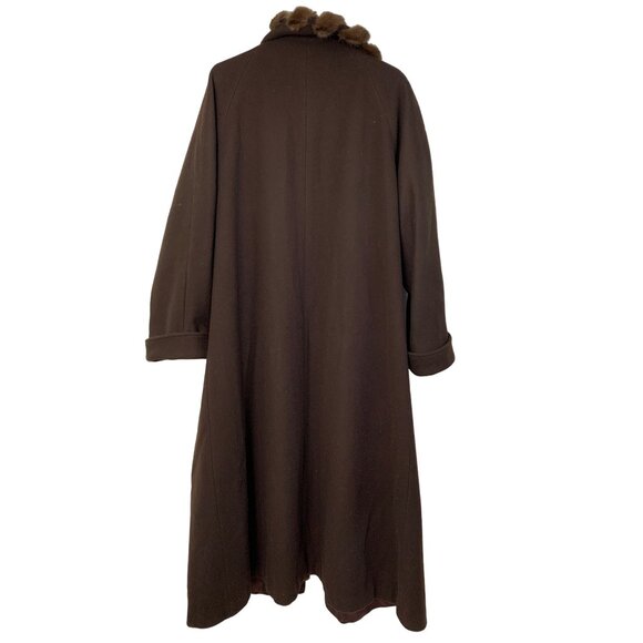 Vintage  Sz 16 Marvin Richards Brown Wool Coat Mink Trim Maxi Brown 7905 - Picture 6 of 15